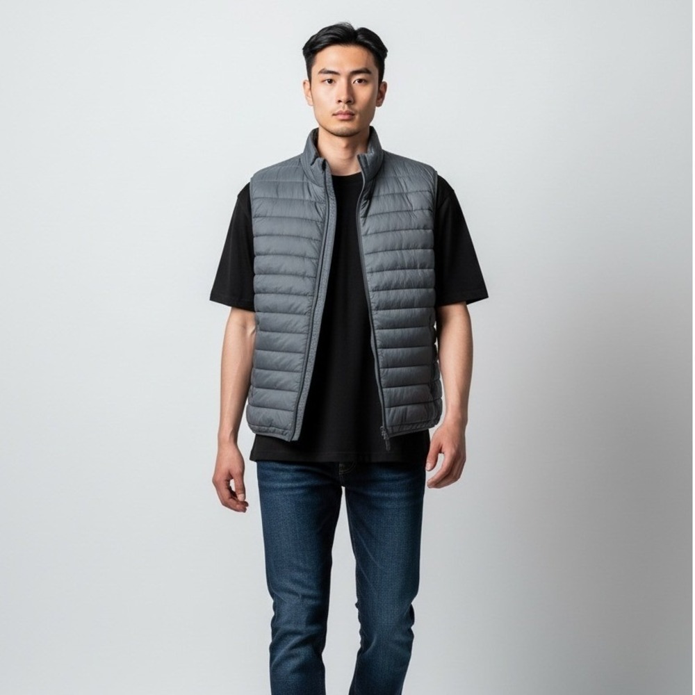 Eight Bell Men's Gray Puffer Vest Sleeveless Full Zip Jacket Size Large NEW